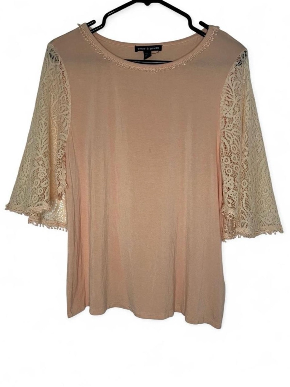 Cable & Gauge Peach Lace Sleeve Blouse